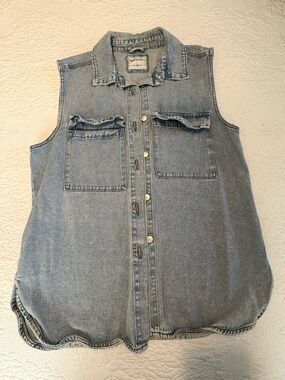Highway Jeans Light Blue Denim Sleeveless Button-Front Vest